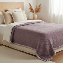 Mor 4 Katlı Çift Taraflı Çift Kişilik Müslin Battaniye %100 Pamuk 230x240 Cm Mor