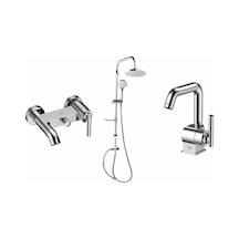 Gpd Tepe Duş Seti + Banyo Ve Lavabo Bataryası Frezia MBB100-MLB100-DST19-2 Krom