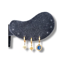 Ay Yıldız Altın Rengi Üçlü Çelik Küpe Sarı