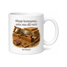 Marangoza Hediye Ahşap Kesim Marangoz Atölyesi Temalı Özel Tasarım Baskılı Porselen Kupa Bardak Beyaz / Çok Renkli