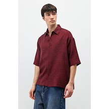 Vamos Oversize Desenli Kısa Kollu Gömlek Bordo
