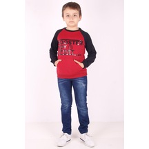Toontoy Kids Toontoy Erkek Çocuk Reglan Kol Detaylı Cepli Sweatshirt Bordo