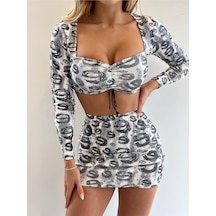 Varak Baskılı Janjan Kadife Etekli İkili Takım-beyaz Beyaz Varak Baskılı Janjan Kadife Etekli İkili Takım-beyaz Beyaz