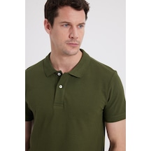 Tudors Erkek Slim Fit Dar Kesim %100 Pamuk Kısa Kollu Polo Yaka Haki Tişört-46215