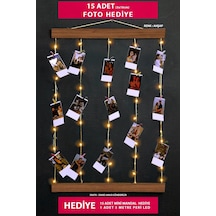 Yhfoto İpli Mandallı Ledli Fotoğraf Ahşap Renk Işıklı Anı Kahverengi 50 X 70
