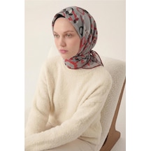 Silk Home Pamuk Karışımlı Eşarp Gri Soyut Geometrik Desenli Soft Dokulu Kaymaz 90x90 Çok Renkli