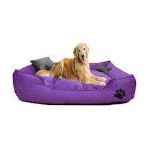 Mavi Vitrin Yıkanabilir Kumaş Pati İşlemeli Büyük Irk Köpek Yatağı L 100 x 80 CM