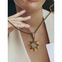 Vıp Seri - Zirkon Taşlı Yıldız Kararmaz Çelik Kadın Gold Kolye Altın