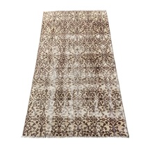 El Dokuma Eskitme Vintage Halı 105x193 Kahverengi İnce Halı Kahverengi