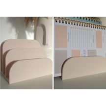 Modern Kavisli Masaüstü Organizer - Minimalist Ajanda, Dosya Ve Tablet Standı Bölmeli Düzenleyici