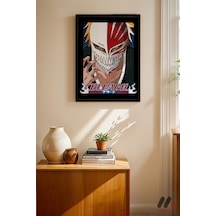 Bleach Ichigo Maske Anime Poster, Siyah Çerçeveli Duvar Tablosu - Anime Severlere Özel Hediye