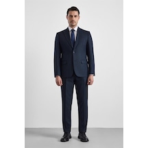 Süvari Lacivert Slim Sivri Yaka Kazayağı Armürlü Kapaklı Cep Standart 6 Drop Takım Elbise Tk1020000349-m09