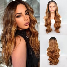 Siyah Karamel Balköpüğü Ombre Fiber Sentetik Geniş Dalgalı Tül Peruk - Zmff-582488 Renkli