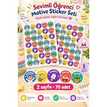 Sevimli Öğrenci Motive Sticker Seti 70 Adet 2 Sayfa Aferin, Bravo, Harika, Çok İyi Ve Süpersin Etiketleri Çok Renkli