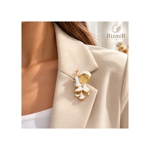 Hemşire Figürlü Beyaz Gold Broş
