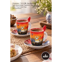 4 Adet Yöresel İkili Fincan Seti Porselen, 7 X 9 Cm, Çay Kahvesi İçin Geleneksel Tasarım, Tea Cup, Espresso Cup Diğer