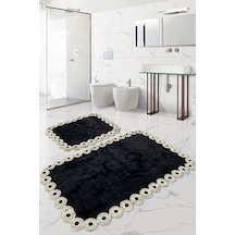 Gülruba Köşeli Beyaz Çeyizlik Dantelli 2'li Banyo Paspası Seti Kaymaz Tabanlı Klozet Takımı Beyaz