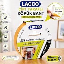 Lacco Çift Taraflı Köpük Bant 18 Mm X 25 M Güçlü Yapışkanlı Montaj Bandı Çok Amaçlı Beyaz 1 Adet