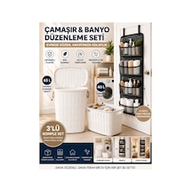 Çamaşır Düzenleme Seti 65 L + 40 L Sepet + 4 Cepli Kapı Arkası Organizer Beyaz - 917023198 Beyaz