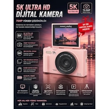 5k 75mp Hd Dijital Kamera 18x Dijital Zoom, Flaşlı,3.0 İnç Ekranlı Vlog Ve Fotoğraf Makinesi Çok Renkli
