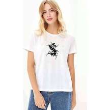 Heavy Metal Logo Baskılı Beyaz Kadın Tshirt