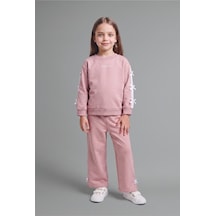 Defacto %100 Pamuk Fiyonk Detaylı Baskılı Basic Sweatshirt Üst Geniş Kesim Alt 2li Takım Kız Bebek I3660a526aupr347 Mor-pr347