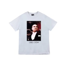 Gazi Mustafa Kemal Atatürk Baskılı Unisex %100 Pamuk Beyaz T-shirt Beyaz