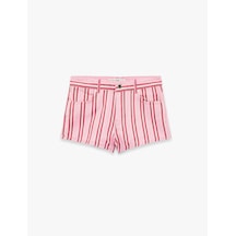 Koton Cepli Düğmeli Pamuklu Denim Mini Çizgili Şort Pınk Strıpe 6sal40142mw Pembe