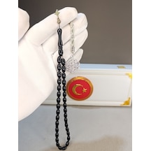 Siyah Sıkma Kehribar Tesbih Beyzi Kesim