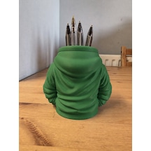 Bezos 3d Baskı Kapüşonlu Sweatshirt Kalemlik - Masaüstü Organizer-yeşil Erdotıca