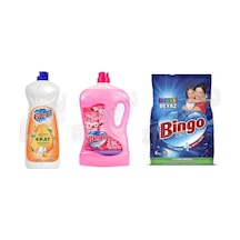 Bingo Sıvı Bulaşık Deterjanı 1500 Ml + Yüzey Tem. Fresh 2.5 Lt + Tüm Renkler Deterjan 6 Kg3'lü Set