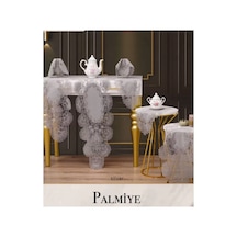 Keten Palmiye Model Gri 7 Parça Runner Seti Masa Örtüsü Salon Takımı Bzckh1671 Çok Renkli