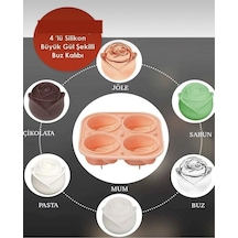 Mum Kalıbı Pratik 4'lü Silikon Büyük Gül Şekilli Buz Kalıbı 4 Adet Silikon Gül Buz Kalıbı Silikon Diğer