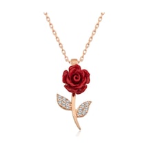 ​Gümüş Kırmızı Gül Kolye (551176189)