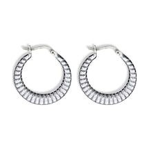 Oya Silver Çizgili Burgu Kadın Gümüş Halka Küpe 2.8x2.8cm