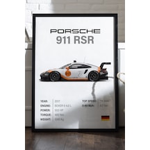 Porsche 911 Rsr Siyah Ahşap Çerçeveli Poster, Dekoratif Araba Duvar Tablosu