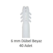 Dübel, 6 Mm Beyaz Dübel, 40 Adet