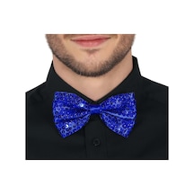 Gece Işıltısı Mavi Payetli Pullu Papyon 7x2 Cm