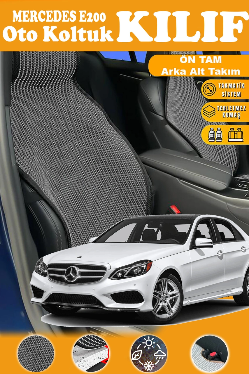 Mercedes E200 Uyumlu Siyah Prestij Serisi Dokuma Kumaş Oto Koltuk Kılıfı Ön Tam Arka Alt