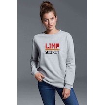 Limp Bizkit Müzik Baskılı Gri Kadın Sweatshirt