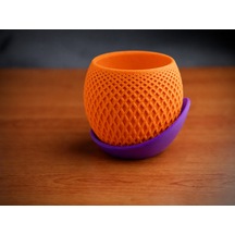 3d Baskı Küre Saksı - Kafes Dokulu İki Parçalı Dekoratif Saksı - Turuncu-mor