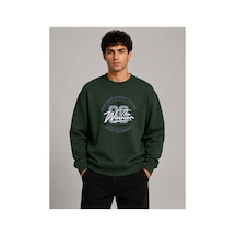 Herkesemoda The Winner Baskı Detaylı Bisiklet Yaka Şardonlu 2 İplik Sweatshirt Yeşil