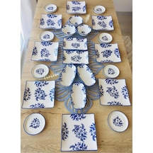 Jasmine Pattern 8 Kişilik 24 Parça Tea Plate Kahvaltı Takımı Mavi