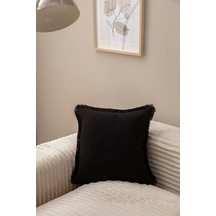 Swita Home Saçaklı Tek Renk 43x43 Kırlent Kılıfı Siyah
