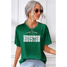 Unisex Houston Baskılı Tasarım T-shirt Yeşil