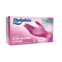 Dolphin Tek Kullanımlık Pembe Nitril Eldiven - Muayne Eldiveni Large Büyük Boy - 100'lü Paket