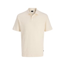 Jack & Jones Jprblatrenton Erkek Polo Yaka Tişört Jakarlı Kısa Kollu Krem