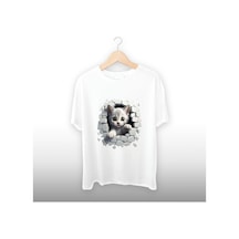 Duvar Kırığı Beyaz Kedi Unisex Tişört Beyaz