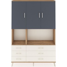 Arges Dolap 6 Raflı 6 Çekmeceli 3 Kapaklı 132x30x195 Çam-antr... Çam