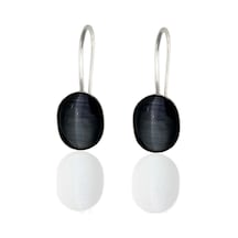 Oya Silver Siyah Sedefli Sallantılı Gümüş Kadın Küpe 2.3x0.9 Cm